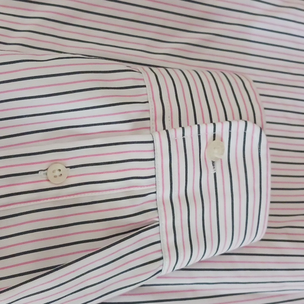 Ralph Lauren shirt button collared v-neck long sleeve stripes pink white  M - Picture 6 of 6